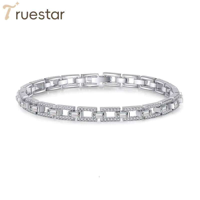 Baguette Bracelet Rhodium Plated 925 Sterling Silver Fully Diamond Moissanite Rectangular Link Bracelets for Women
