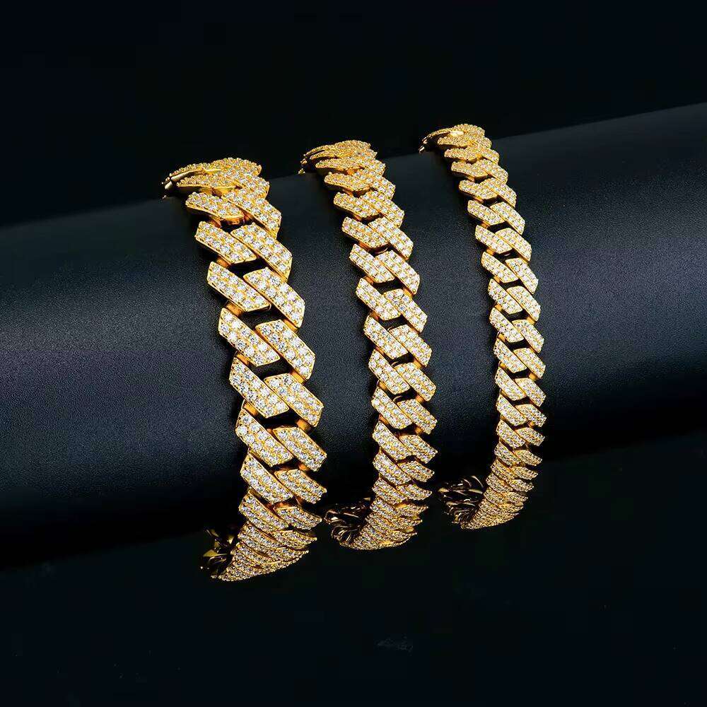 Fashion High Quality Moissanite Cuban Chain Iced Out S925 Gold Plated Bracelet Jewelry Pass Diamond Test