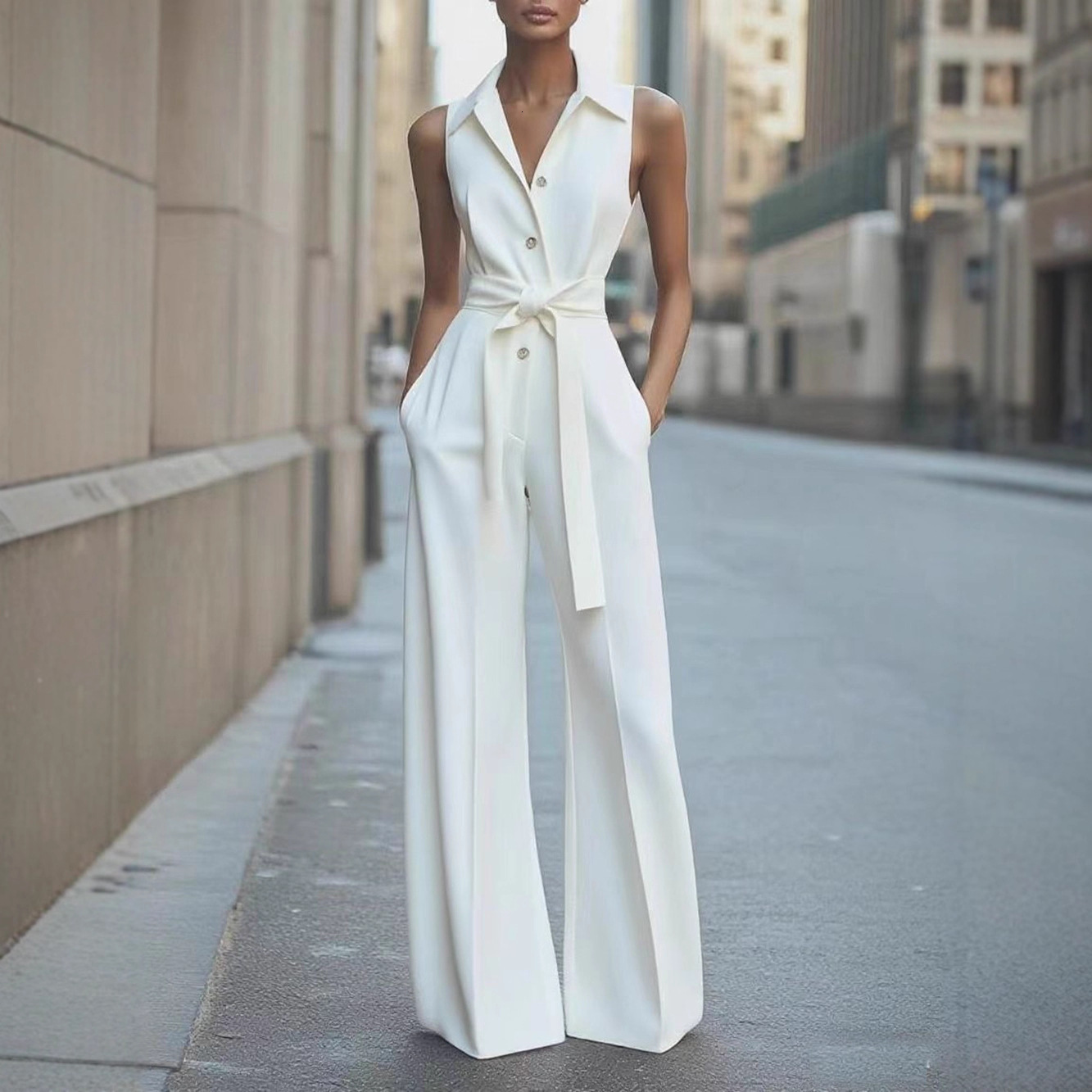Designer Luxury Brand Women's Suit Trend Women's Summer Outdoor Leisure Fashion Lapel Sleeveless Solid Color Single Breasted Office Commutin
