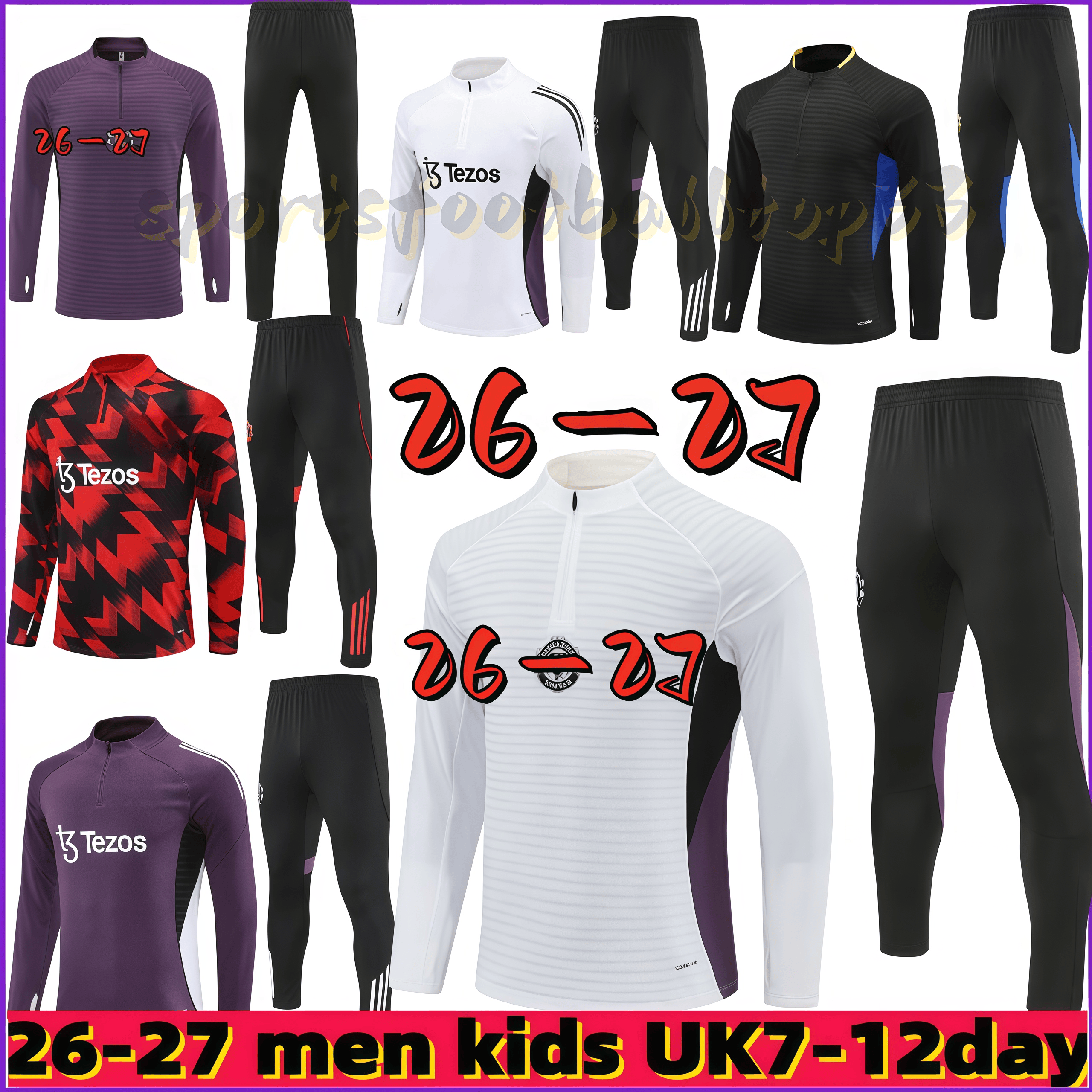 26 27 Manchest er United Long sleeved half pulled training suit GARNACHO HOJLUND MARTINEZ CASEMIRO B. FERNANDES 2026 men kids kits sportswear MAINOO ZIRKZEE AMAD YORO