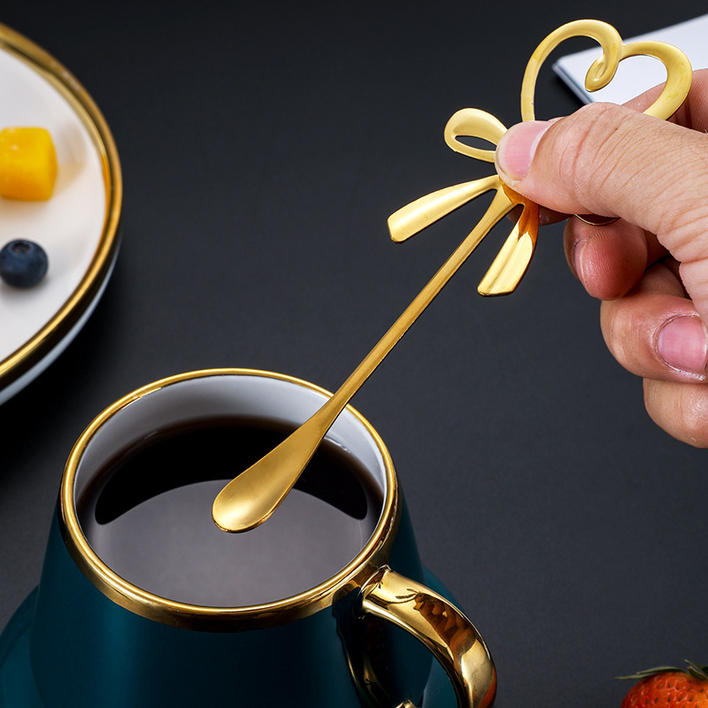 Stainless Steel Dessert Creative High-Value Bowknot Cake Coffee Stirring Bird's Nest Gift Spoon