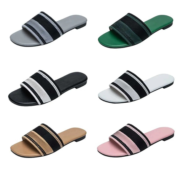Paris Sandali Designer Ricamati Dazzle Donna Estivi Spiaggia Righe Pantofole Casual Basse Mule Flip Flop Con Ricamo-image