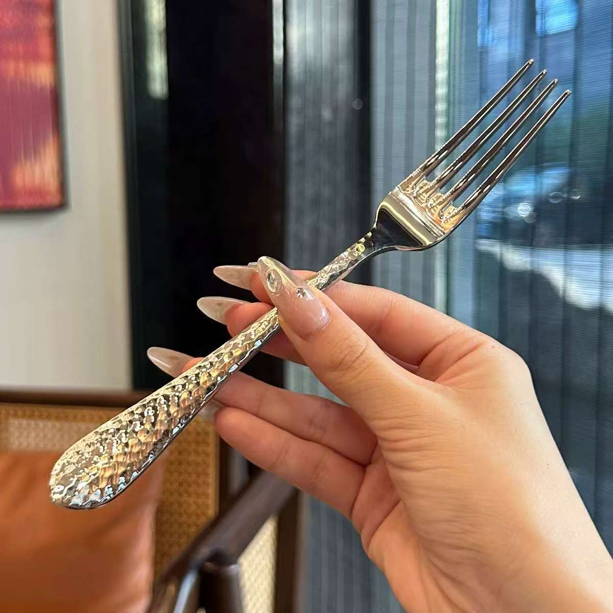 Stainless steel exquisite high-end tableware, Western-style main dinner household long-handled pasta salad fork, steak fork