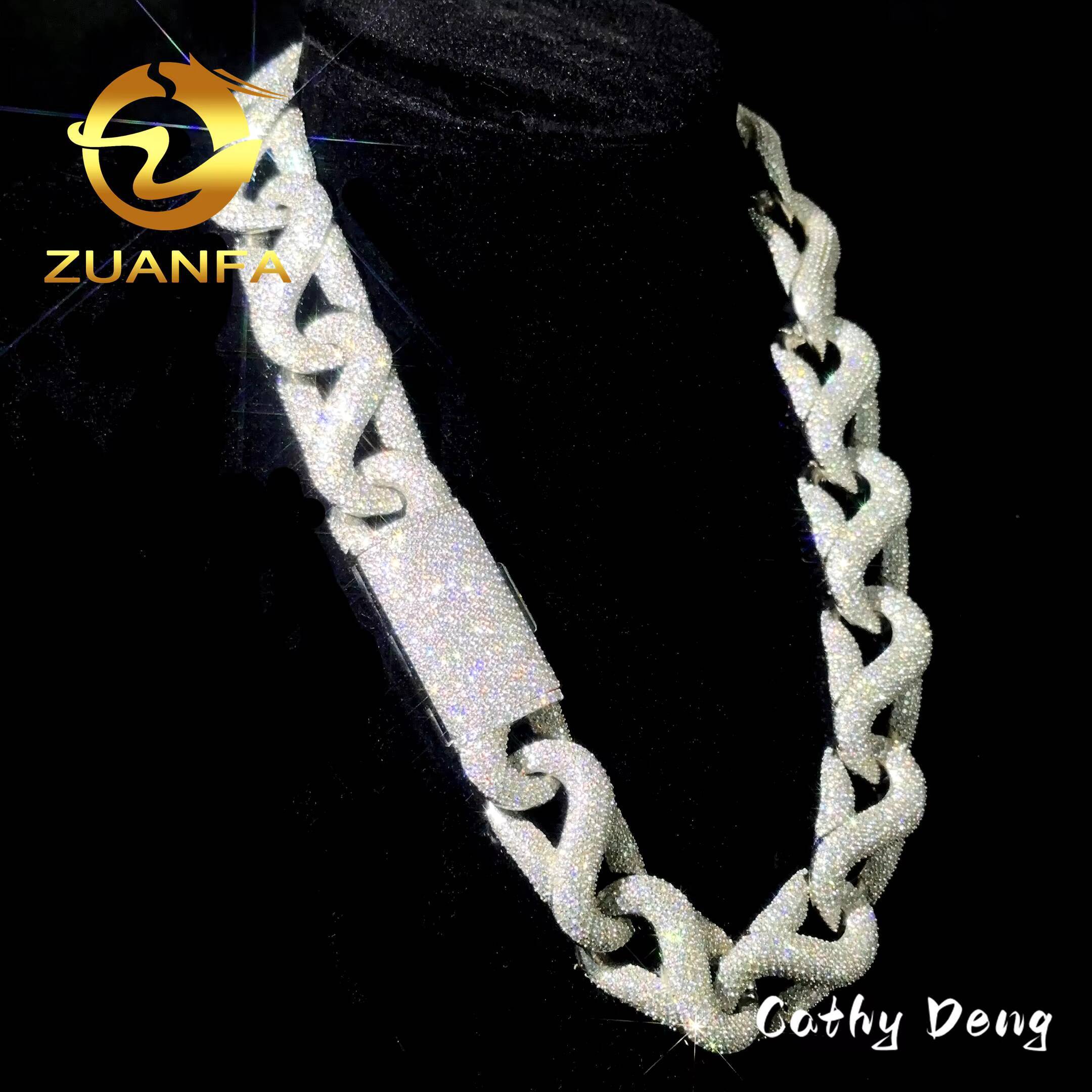 New Customized Fine Jewlery 20mm Fire Miami Cuban Link Chain Moissanite Hiphop Jewelry 925 Cuban Link Chain Pass Diamond test - view 7