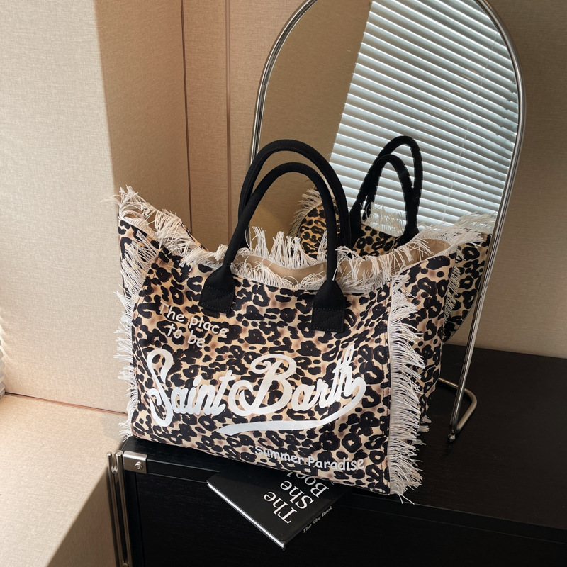 2026 New Striped Fringe Canvas Tote Bag for Women, Luxury Printed Top Handle Handbag, Fashion Large Capacity Beach Bag for Summer Vacation - view 3