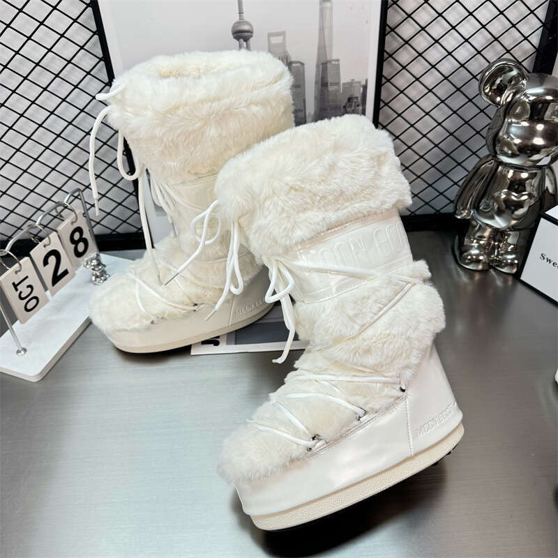 Waterproof Starry Sky Moon Snow for Women 2025 Winter New Mid-High Lace-Up Non-Slip Warm Ski Boots