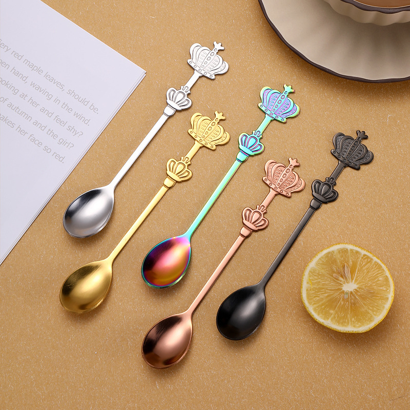 Spoon Creative Double Crown Stainless Steel High Value Souvenir Coffee Spoon Titanium Plated Light Luxury Palace Style Soup Spoon