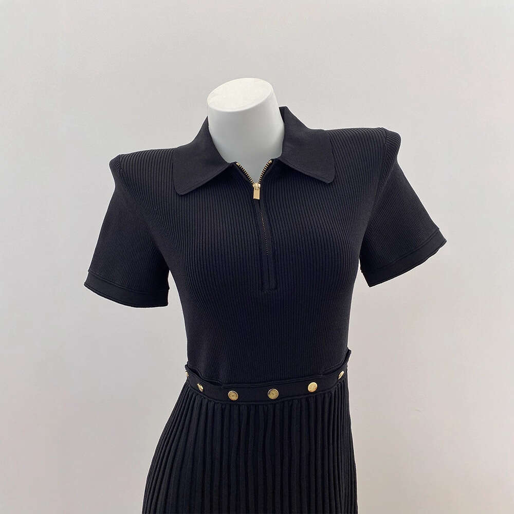k30 2026 Spring French Designer Women's Elegant Slim Black Polo Collar Dress Short Skirt