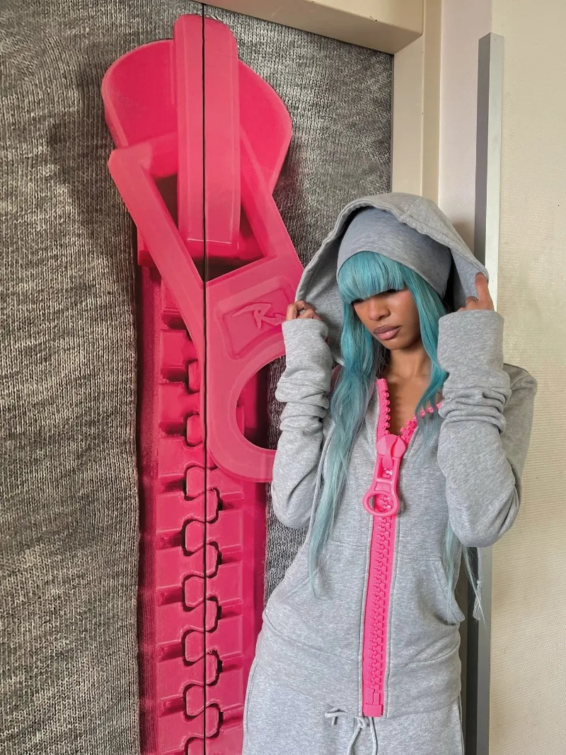 Oversized Hoodie Women Y2k European and American Retro Oversized Zipper Harajuku Street Hip-hop Casual Zipper Sweatshirt Unisex 260408