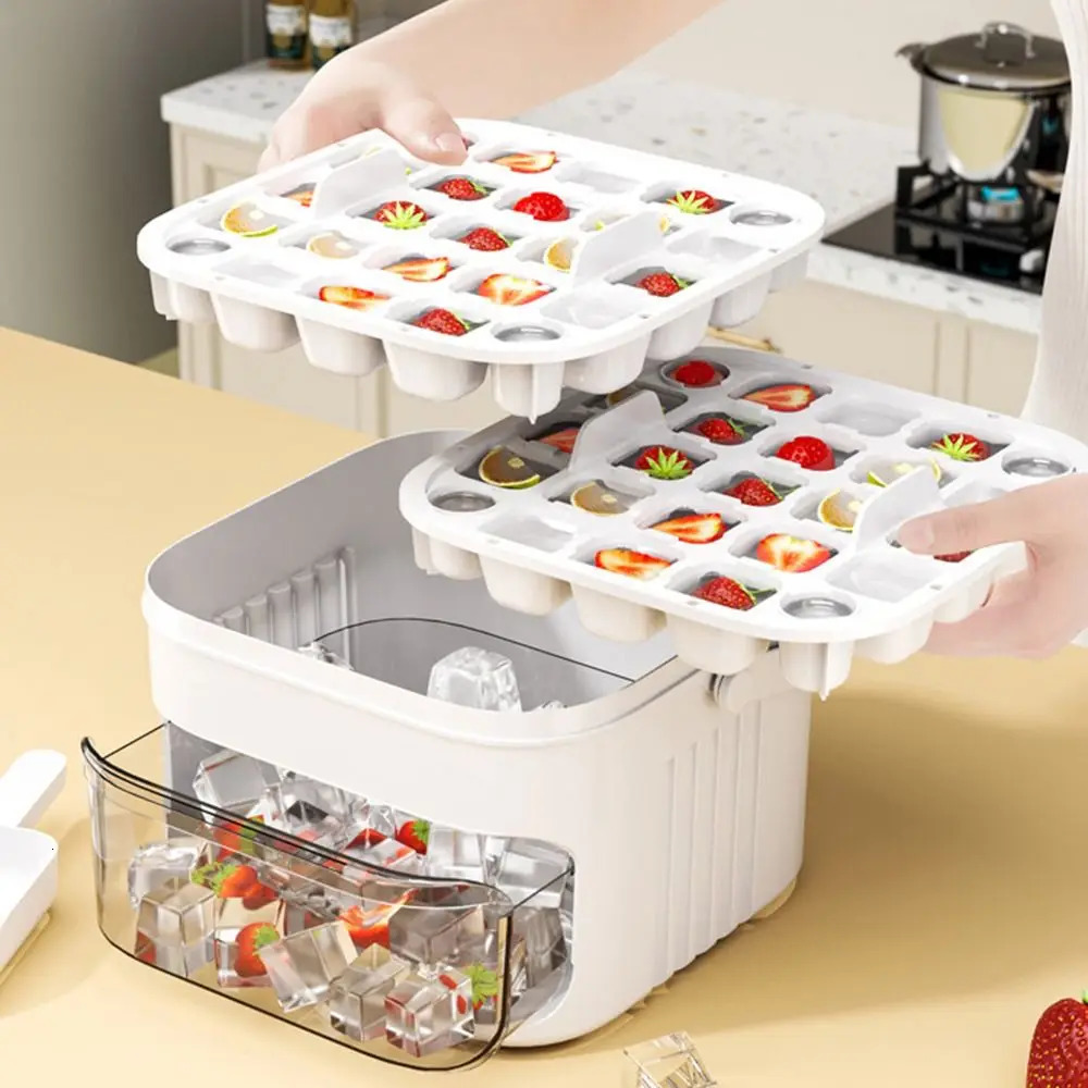 50-Cube Double Layer Stackable Ice Cube Maker, White Plastic Big Ice Cuber for Home Use - view 3