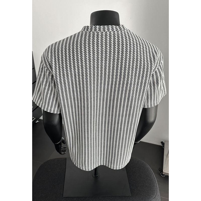 Luxury Brand Herringbone V Neck Short Sleeve T Shirt Men Fashion American Streetwear Trendy Brand Oversized Heavyweight Teen Tee Top Casual Retro Vint