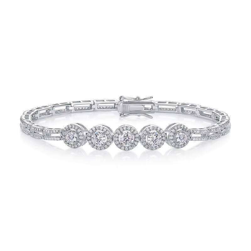S925 Sterling Silver Platinum Plated Chain Link Hearts Eight GRA Certified Diamonds Moissanite Full Set Bracelet 2.85ct