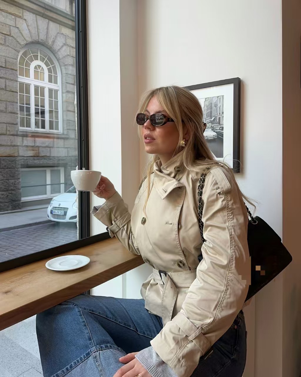 Women's Jackets HXAO Crop Khaki Windbreaker Jacket Autumn Fashion Stand Collar Long Sleeve Trench Coat Double-Breasted Belt Outerwears