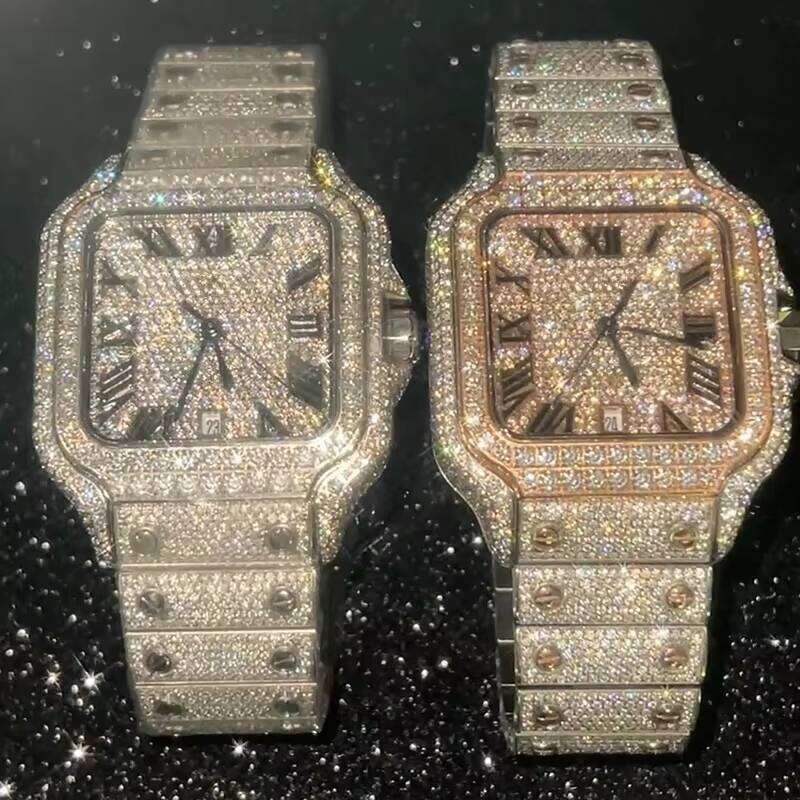 Luxury Hip-Hop Square Iced Out VVS Moissanite Men's High End Diamond Watch