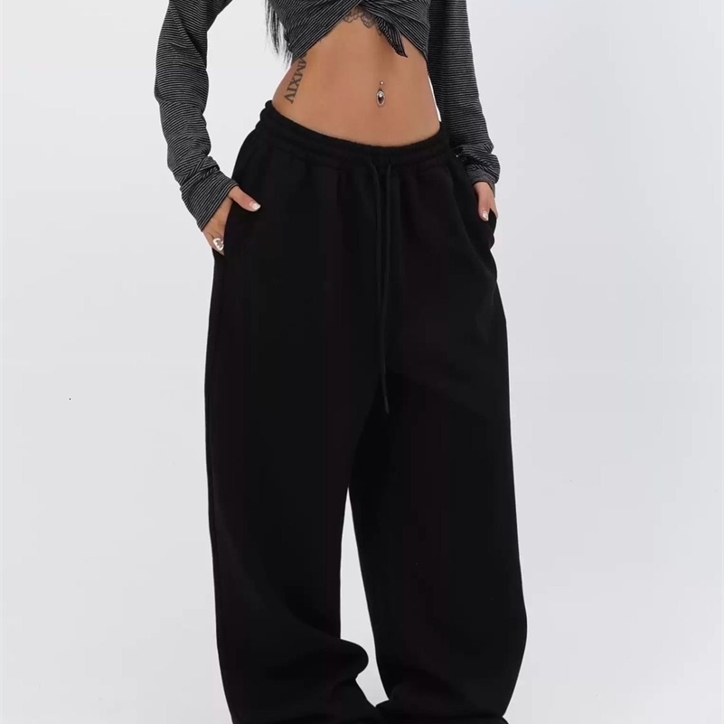 Retro Y2K Baggy Pants Fashion Women Pocket Elastic Waist Oversized Vintgae Wide Leg Pant Casual Streetwear Sweatpant Trousers 260409