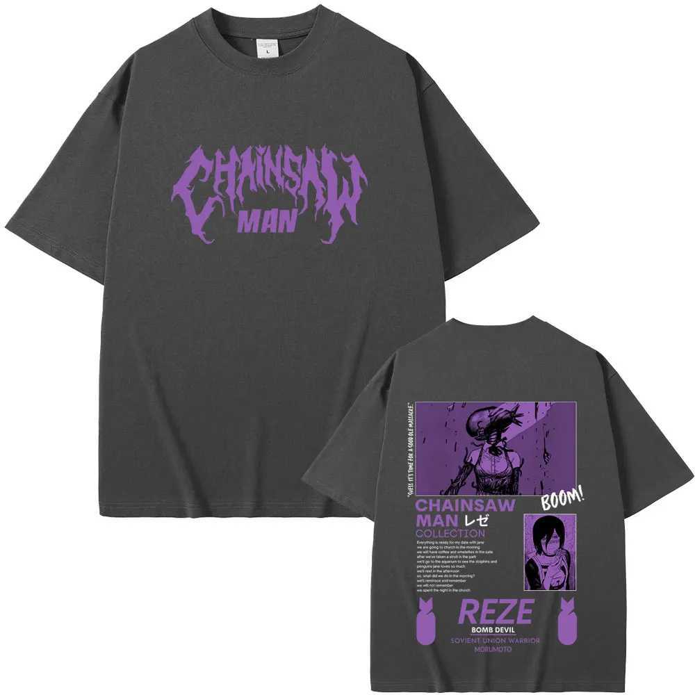 Anime Chainsaw Man Reze Double Sided Graphic T-shirts Men Women Fashion Casual Soft Cotton T Shirt Tops Unisex Manga Lovers Gift T260410