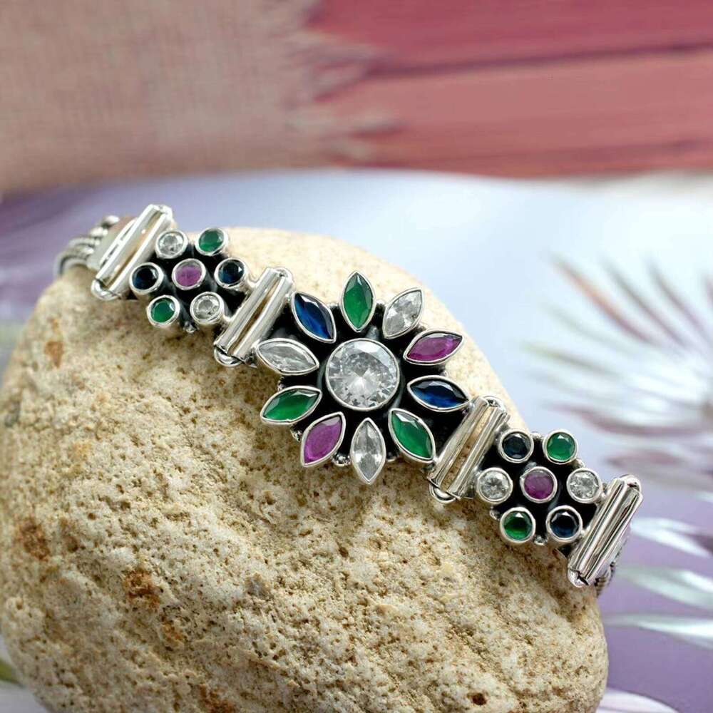 925 Sterling Silver Natural Gemstone Bracelet Cubic Zirconia Ruby Emerald Sapphire Fashion Bracelets & Bangle for Girls Women