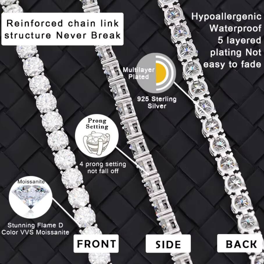 Yu Ying Design 925 Sterling Silver VVS Mossanite Diamond With Four Leaf Clover Black Agate Necklace Moissanite Tennis Chain