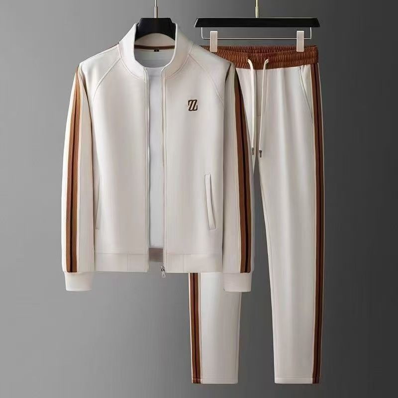 Men's New Autumn Stand Collar Casual Sports Set, Trendy Fashion Sportswear, Long Sleeve & Straight-Leg Pants 2-Piece Set