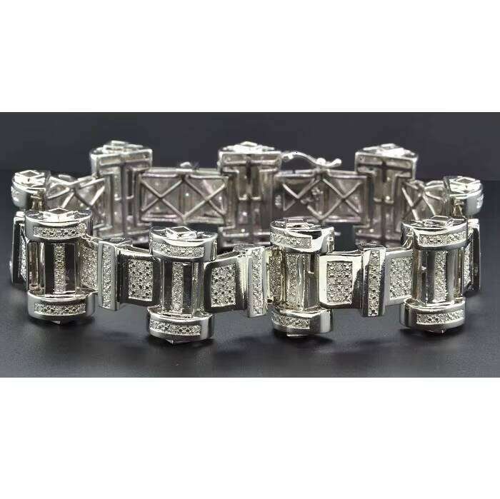 2.00 Ct Exquisite Round Cut Lab-Created Moissanite 14K Gold Plated .925 Silver Men's Bracelet