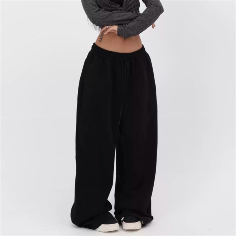 Retro Y2K Baggy Pants Fashion Women Pocket Elastic Waist Oversized Vintgae Wide Leg Pant Casual Streetwear Sweatpant Trousers 260409