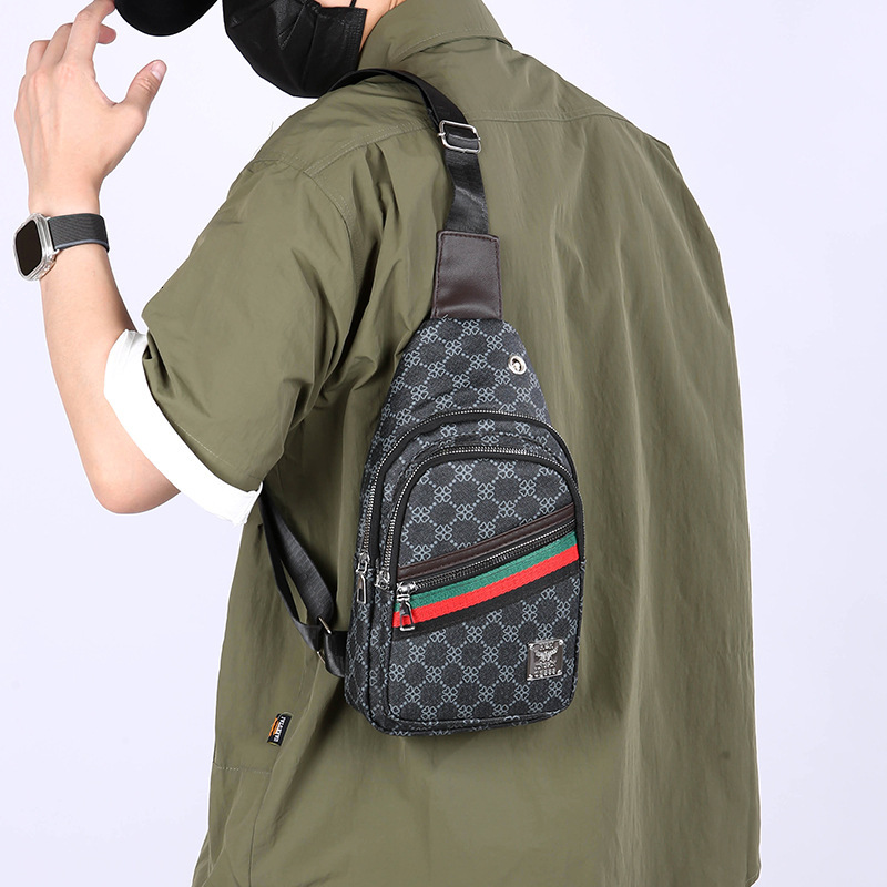 New Men's Chest Simple Business Travel Versatile Shoulder PU Texture Trendy Fashion Printed Crossbody Bag