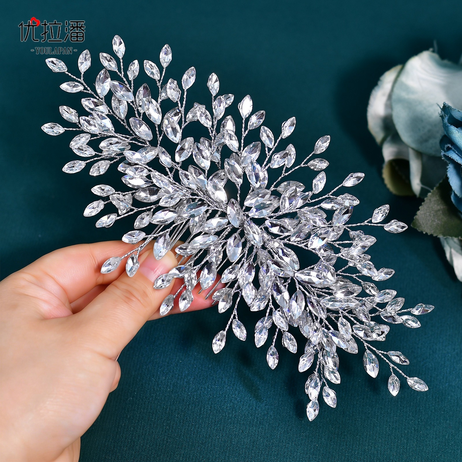 crystal leaf hair comb wedding Hiar accessory suitable for Baroque women headwear jewelry 250409