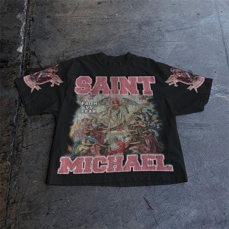 Classic Character Printed T-shirt Pure Cotton Oversized Long-sleeved Shirt Retro Street Casual Gothic Printed T-shirt Lovers 260409 - view 6