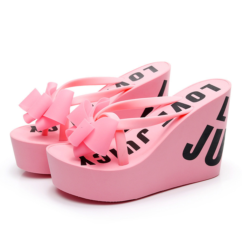 Love juice flip flops for women in summer rubber non slip shoe upper for outdoor wear cool slippers with sloping heels fashionable high heels beach sl