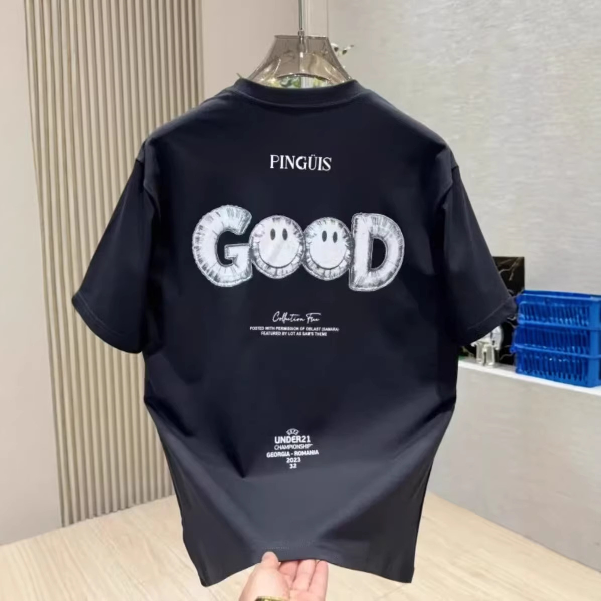 Luxury Designer 2026 New Men's Smiley Good Print T-shirt Summer Casual Sport Fashion Outdoor Versatile Streetwear Cotton Short Sleeve