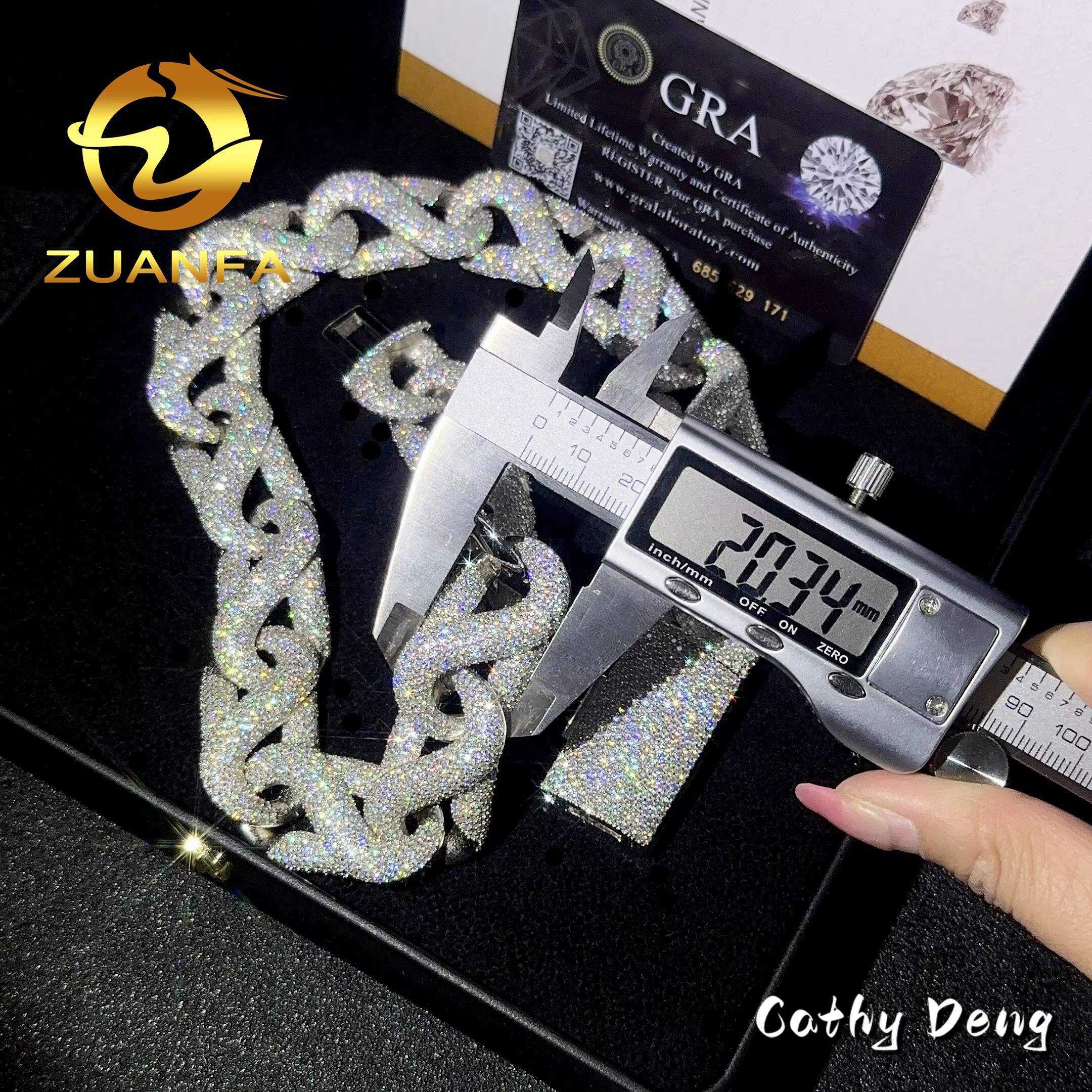 New Customized Fine Jewlery 20mm Fire Miami Cuban Link Chain Moissanite Hiphop Jewelry 925 Cuban Link Chain Pass Diamond test - view 6