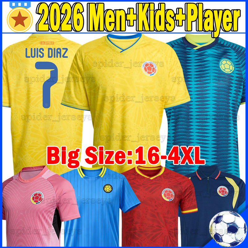 XXXL 4XL Colombia 2026 World Cup soccer jersey SUAREZ LUIS DIAZ QUINTERO 26 27 Long Sleeves Player Version JAMES J.LERMA BORRE columbias Men Football Shirts Kids kits