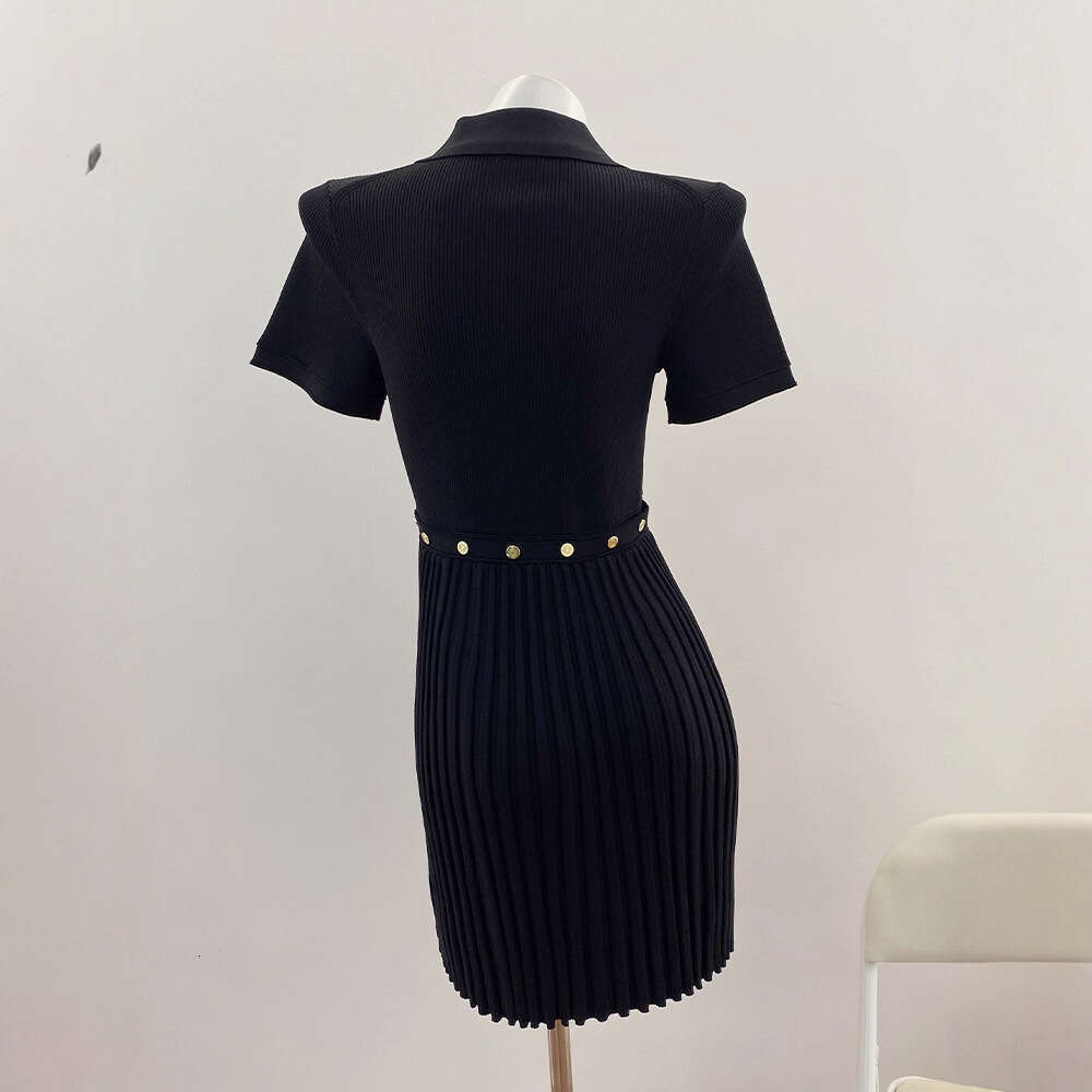 k30 2026 Spring French Designer Women's Elegant Slim Black Polo Collar Dress Short Skirt