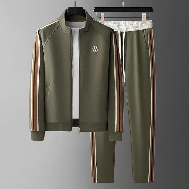 Men's New Autumn Stand Collar Casual Sports Set, Trendy Fashion Sportswear, Long Sleeve & Straight-Leg Pants 2-Piece Set