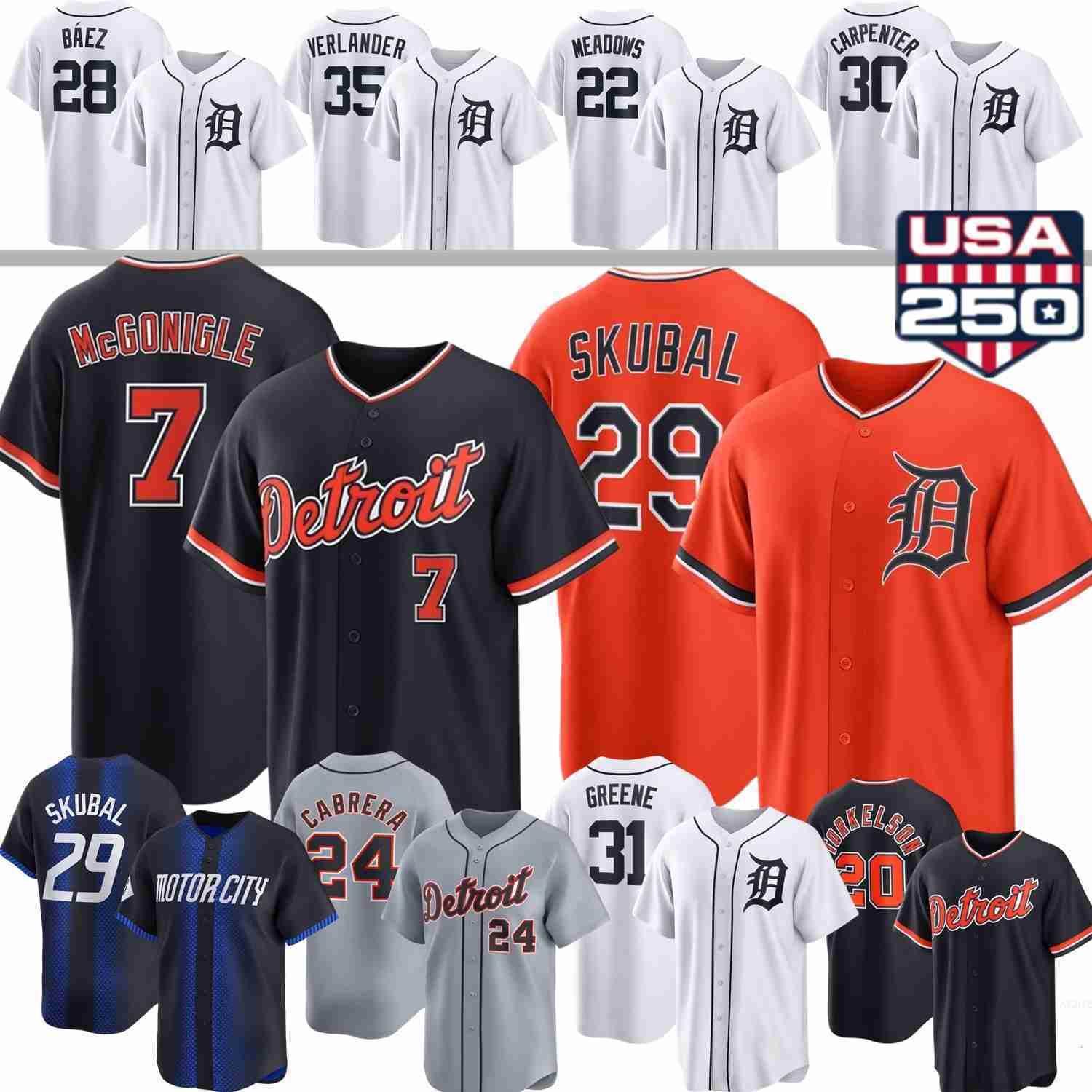 2026 DetroitS Jersey Tigers 29 Tarik Skubal Riley Greene Spencer Torkelson Max Clark Jackson Jobe Valdez Kevin McGonigle Verlander Keith Flaherty Mead