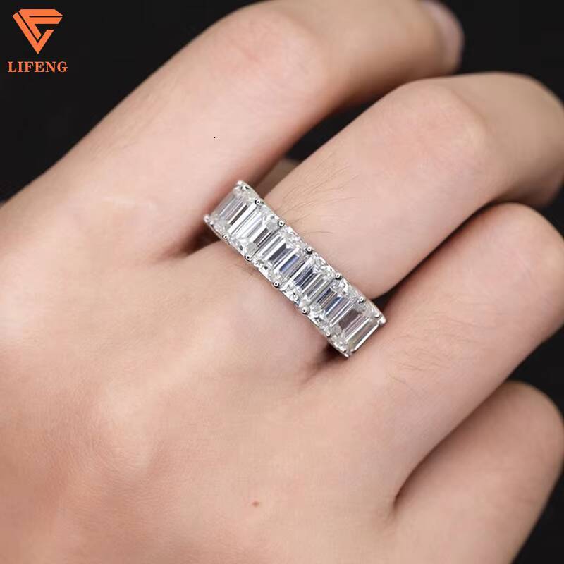 2025 Hot Sale Hiphop Fine Jewelry 925 Sterling Silver Rings With Emerald Cut Diamond Vvs Moissanites clear Fashion Jewelry Rings