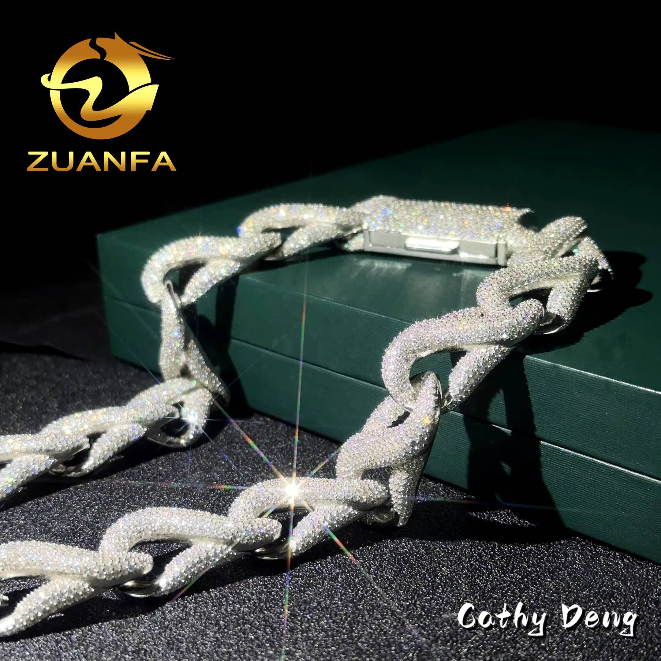 New Customized Fine Jewlery 20mm Fire Miami Cuban Link Chain Moissanite Hiphop Jewelry 925 Cuban Link Chain Pass Diamond test - view 4