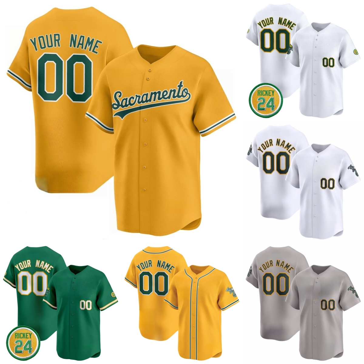 44 Reggie Jackson Baseball Jersey 24 Rickey Henderson 16 Nick Kurtz 5 Jacob Wilson 25 Brent Rooker 45 Aaron Civale 40 Luis Severino 58 Scott Barlow