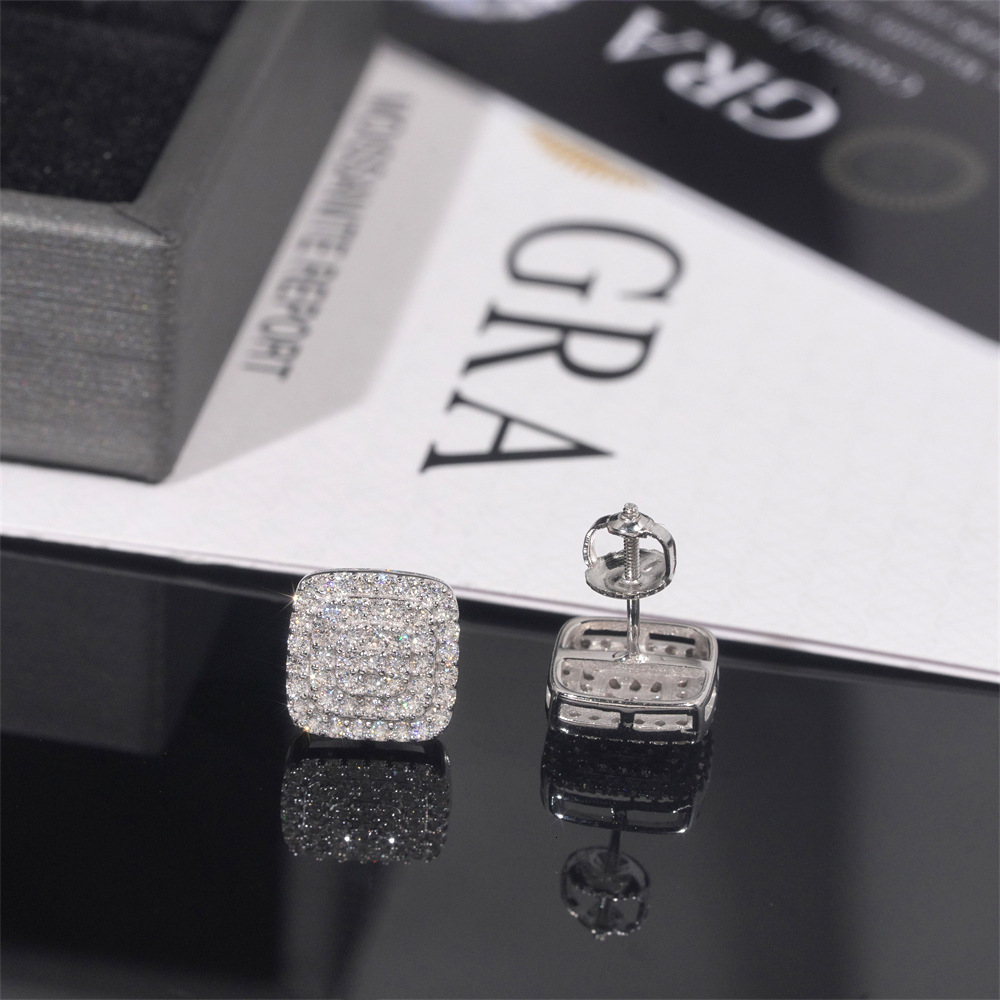 S925 silver three-row full diamond moissanite earrings suitable for both men and women comes with GRA certificate and black card