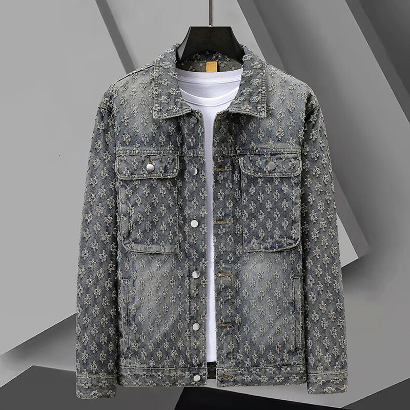 2026 Spring/summer New High End Luxury Men's Denim Designer Jacket Fashion Leisure Outdoor Slimming Coat Fashion Long Sleeve Denim Coat Wholesale