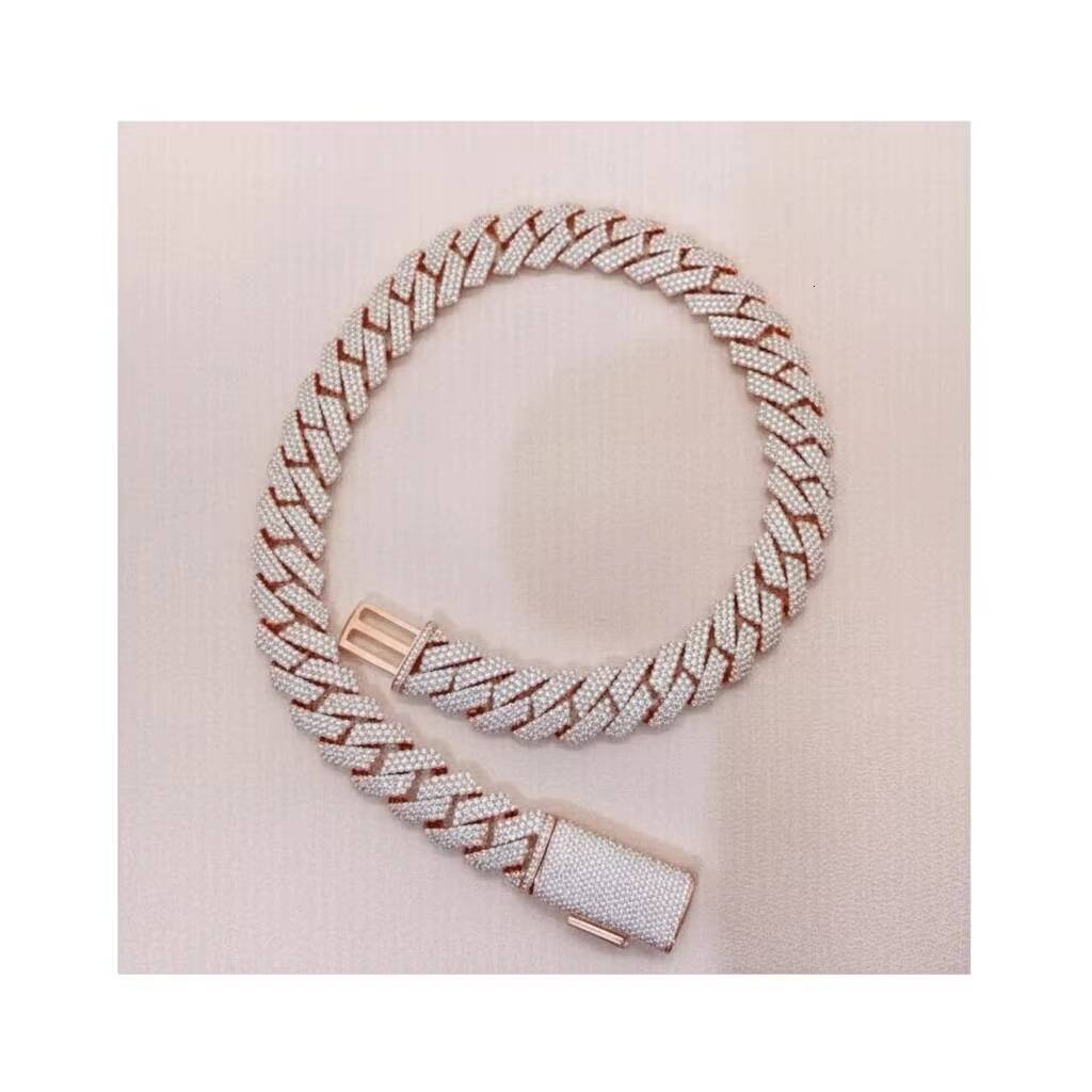 14K Rose Gold Finish 15 Ct Round Real Moissanite Mens Miami Cuban Link Bracelet Diamond Bracelets Bangles