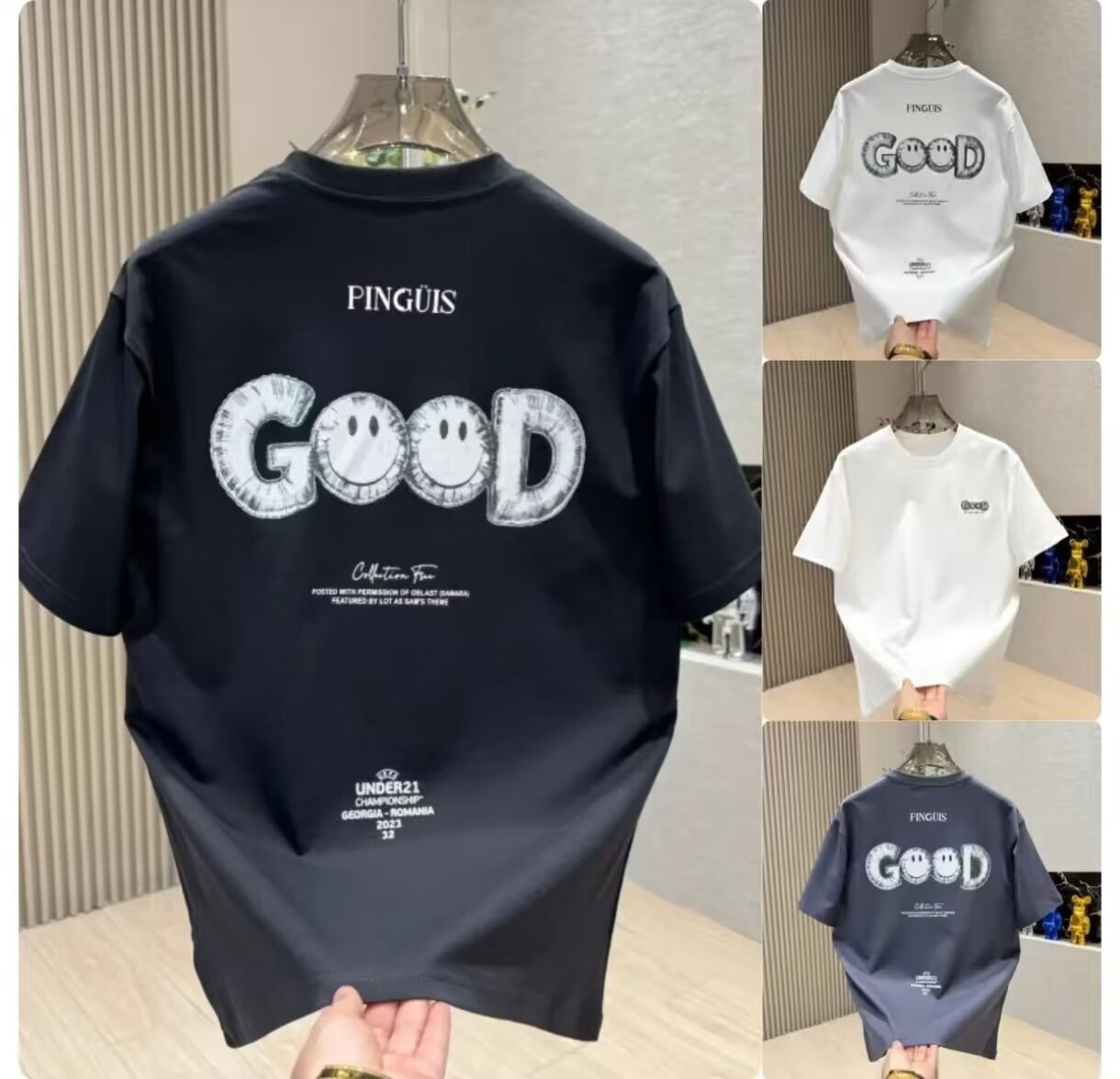 Luxury Designer 2026 New Men's Smiley Good Print T-shirt Summer Casual Sport Fashion Outdoor Versatile Streetwear Cotton Short Sleeve