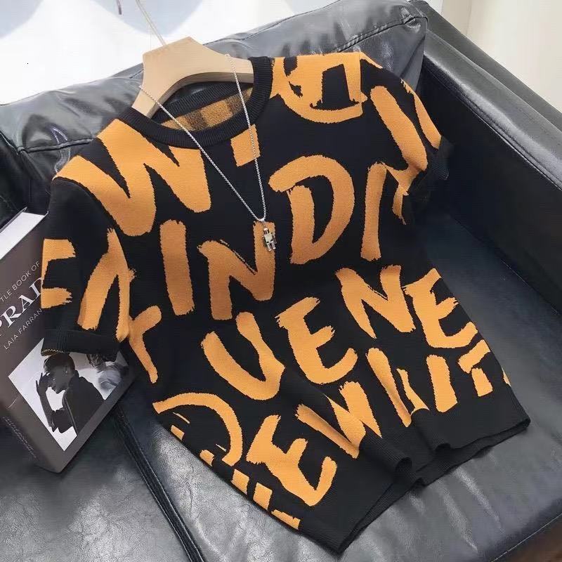 2026 Designer T-shirt Luxury Brand Fashion New Thick Round Neck Pullover Short Sleeved Top Men's Knitted Sweater Striped Jacquard T-shirt Youth B