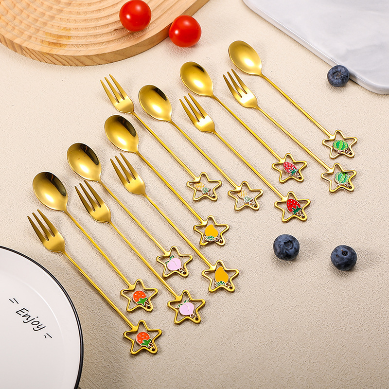 Tableware Stainless Steel Summer Fruit Style Star Frame Pendant Stirring Spoon Fruit Fork Wedding Favor