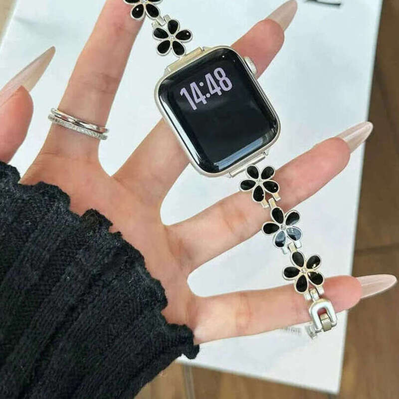 Designer Straps Watchbands for Apple Watch Band Luxury Gold White Flower Metal Strap for iWatch 38mm 40mm 41mm 42mm 44mm 45mm 46mm Series 1-11