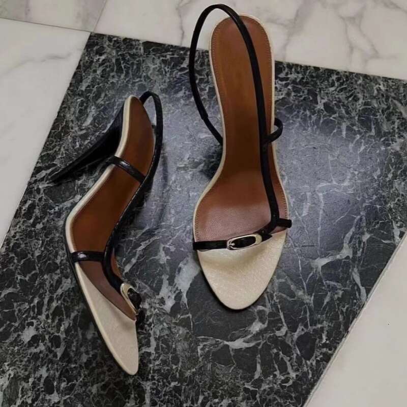 2026 Women European And American Simple One Strap Open Toe High Heels Summer Slip Color Block Thin Strap Fairy Style Sandals