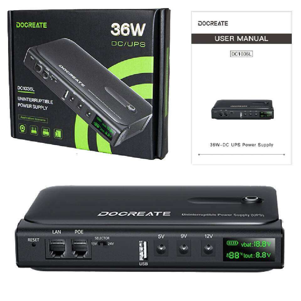 New EU plug 36W DC1036L UPS Uninterruptible Power Supply 5V-24V Output 18650 Replaceable Battery for Router NAS Modem & Network