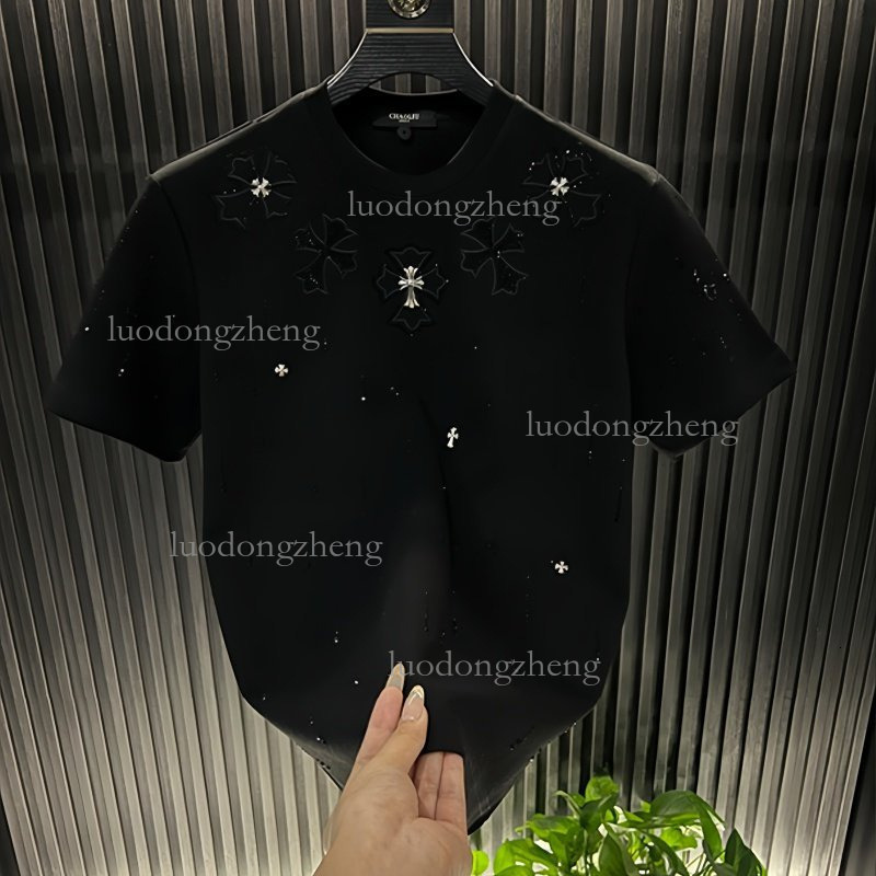 2026 Designer T-shirt Luxury Summer New Meteor Embroidery Hot Diamond Short Sleeve Top Men's Round Neck Slim Fit Sports And Leisure Half Sleeve T