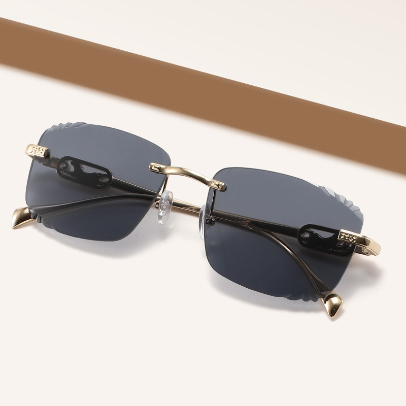 New Designer Street Style Unframed Cutting-edge Sunglasses With Outdoor Cycling Retro Fashion Elements And Metal Sun Protection Feature - Beach Sungla