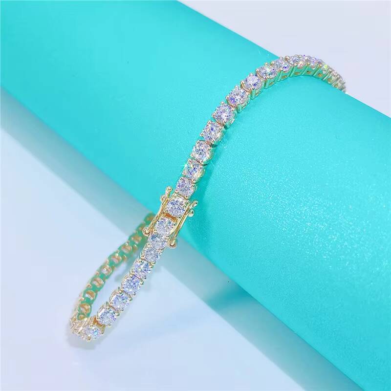 Moissanite Diamond Bracelet 2mm Square 925 Sterling Silver Hip Hop Tennis Chain Bracelet for Women Party Gift Birthday